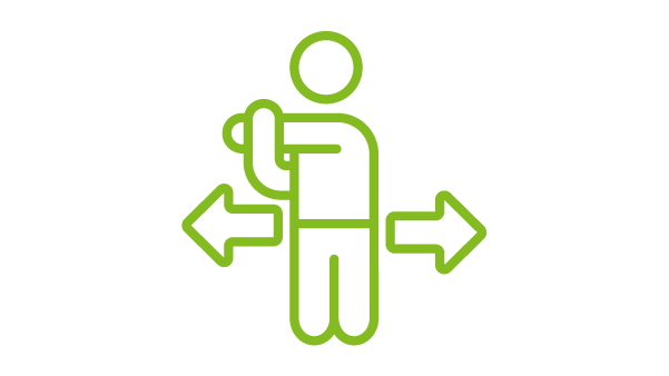 Stick figure stretches arms.