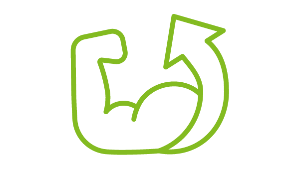 Stick figure flexes bicep muscle.