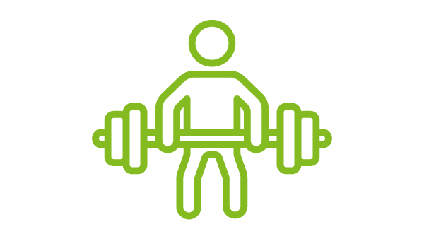 Stick figure lifts weights.